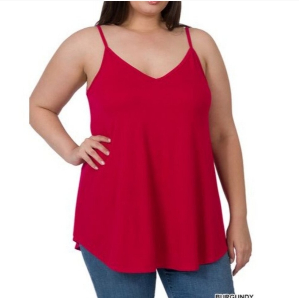 Zenana Burgundy Red Front and Back Reversible Spaghetti Strap Cami Top Tunic 2X